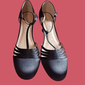Ellie 254 lucille dress pump Satin T-Strap  Shoes With Low Heel  Black Size 12